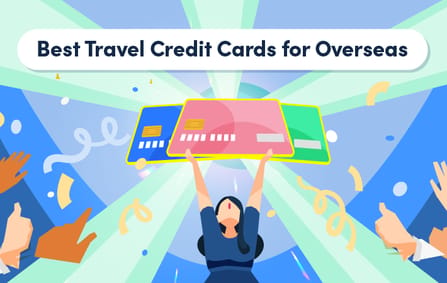 a cartoon lady holding multiple credit cards to celebrate owning the "best travel credit cards for overseas"